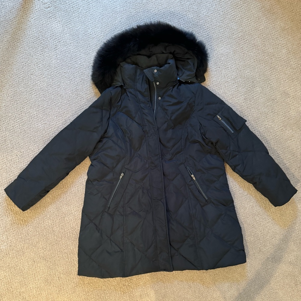 Sachi Collection Black Down Womens parka coat fox fur trim size 1x